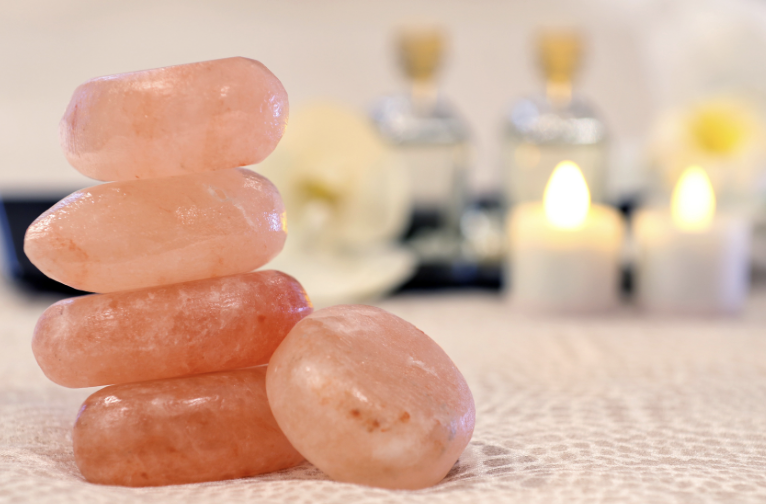 pink salt stone in a massage room
